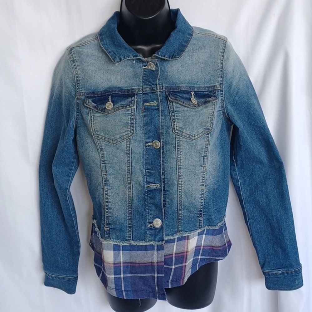 Wallflower jean jacket with flannel additions- Sz S